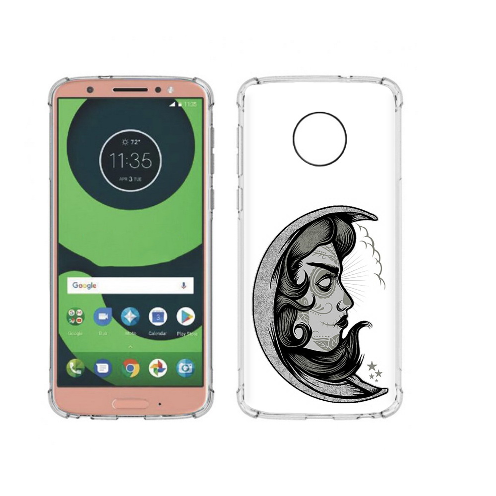 

Чехол MyPads Tocco для Motorola Moto G6 черно белая луна с лицом (PT99805.376.680), Прозрачный, Tocco