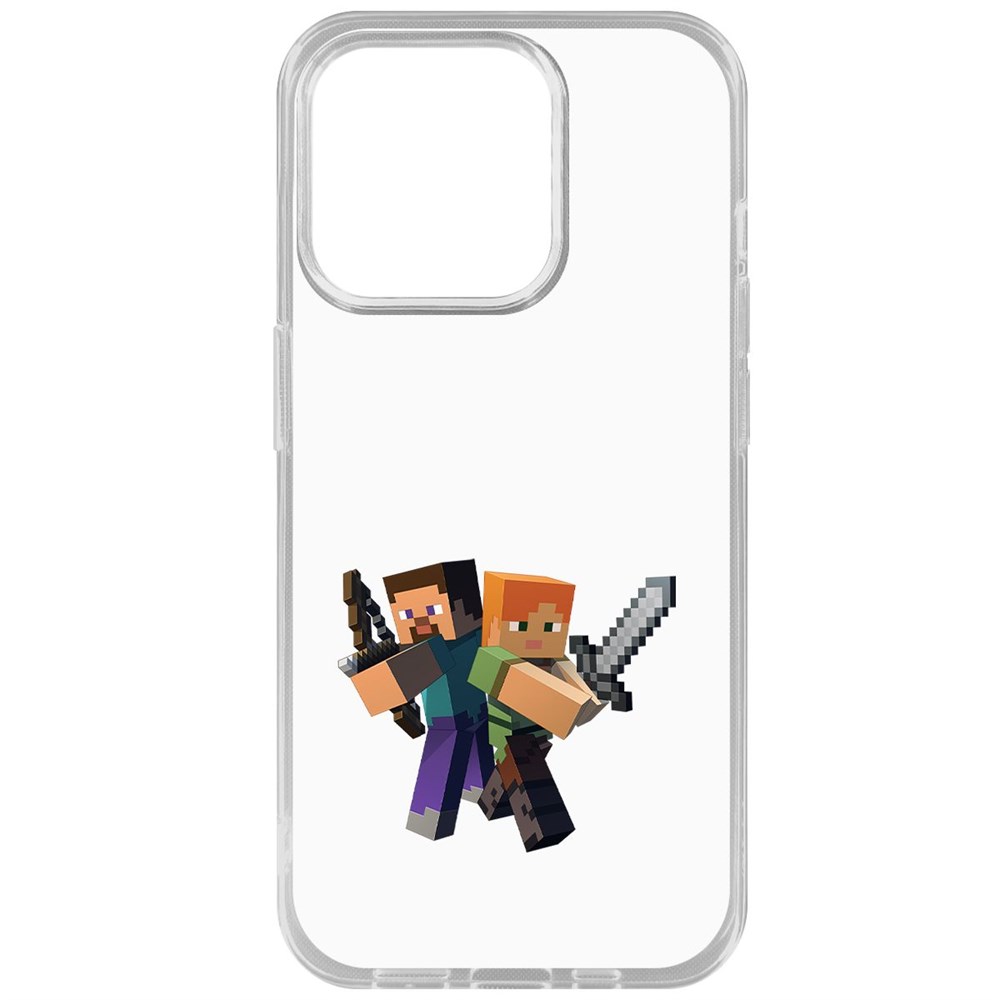 

Чехол-накладка Krutoff Clear Case Minecraft-Стив и Алекс для iPhone 15 Pro, Прозрачный