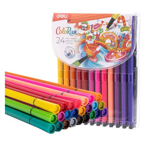 Фломастеры Deli ColoRun EC157-24,  24 цв.,  пакет с европодвесом