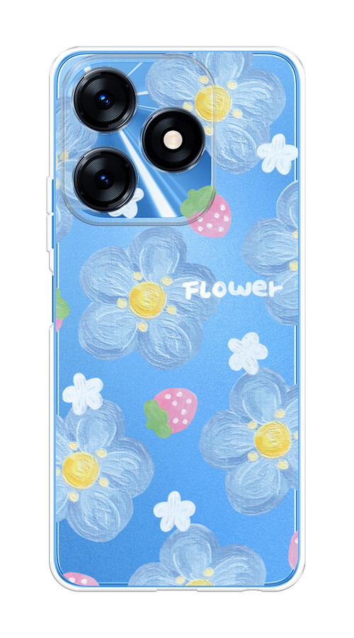 

Чехол на Tecno Spark 10/10C "Цветы и клубники", Прозрачный;голубой;белый, 303650-1