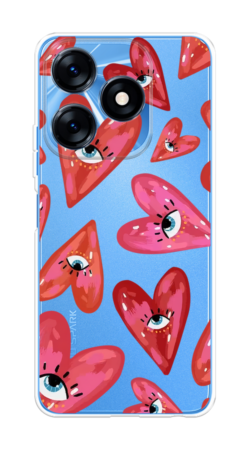 

Чехол на Tecno Spark 10/10C "Сердечки с глазами", Коричневый;красный;розовый, 303650-1