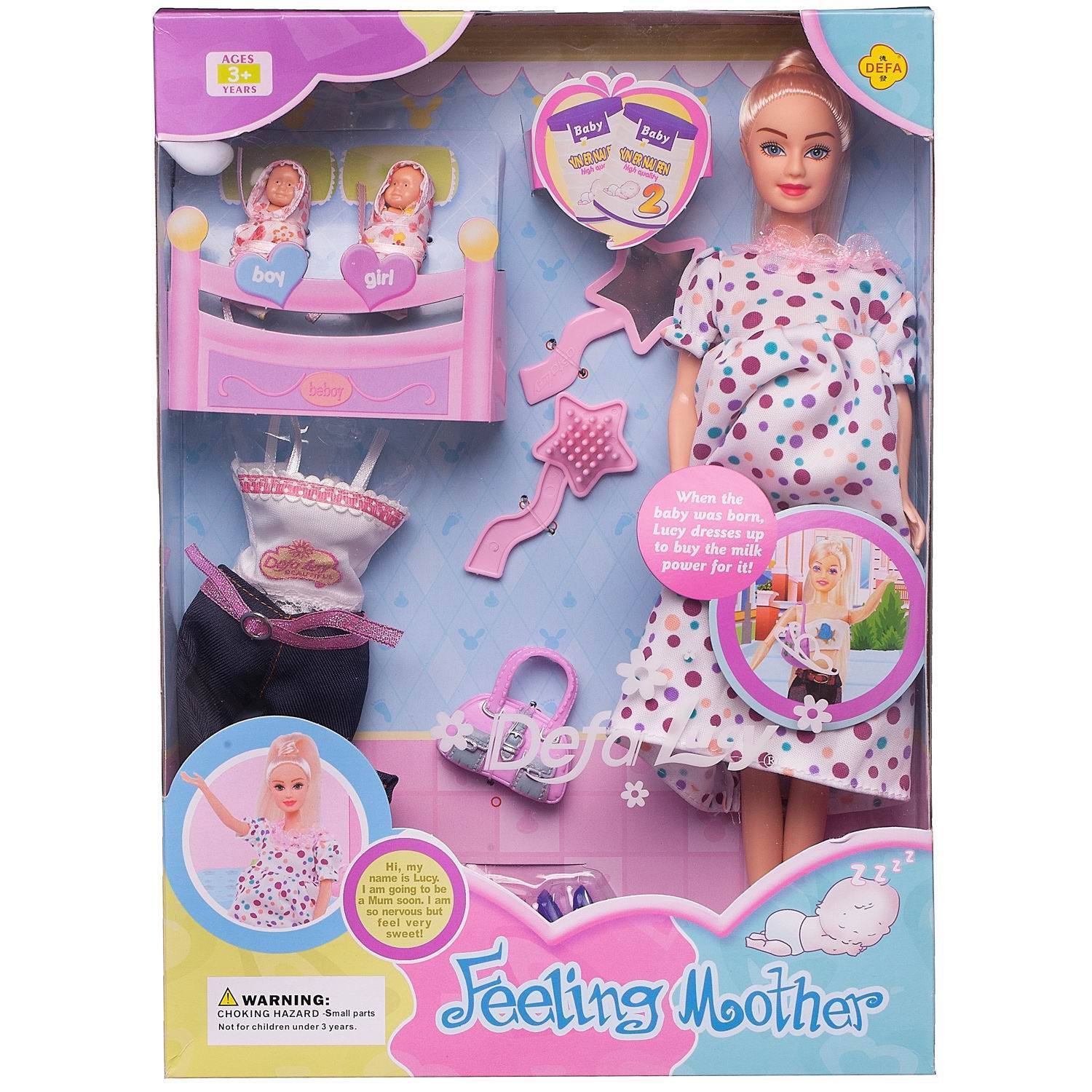 Игровой набор Кукла Defa Lucy Мама  платье в горошек  с 2 малышами и игровыми предметами, мама и малыши в африке