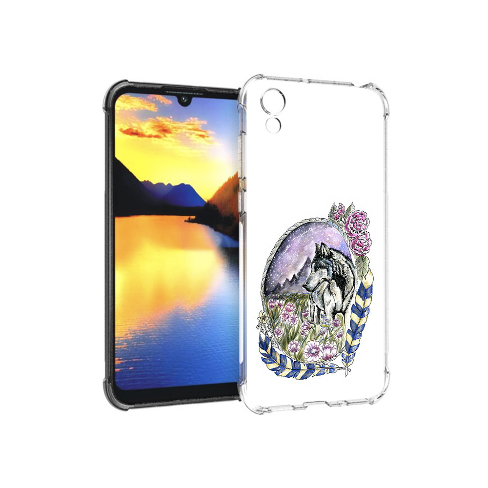 

Чехол MyPads Tocco для Huawei Y5 нарисованный волк в цветах с перьями, Прозрачный, Tocco
