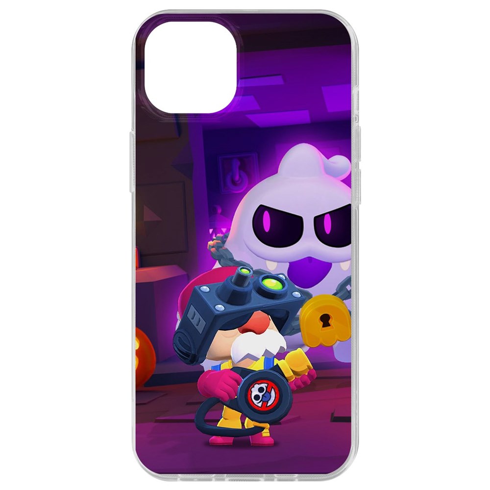 

Чехол-накладка Krutoff Clear Case Brawl Stars-Охотник за Скуиками Гэйл для iPhone 15 Plus, Прозрачный