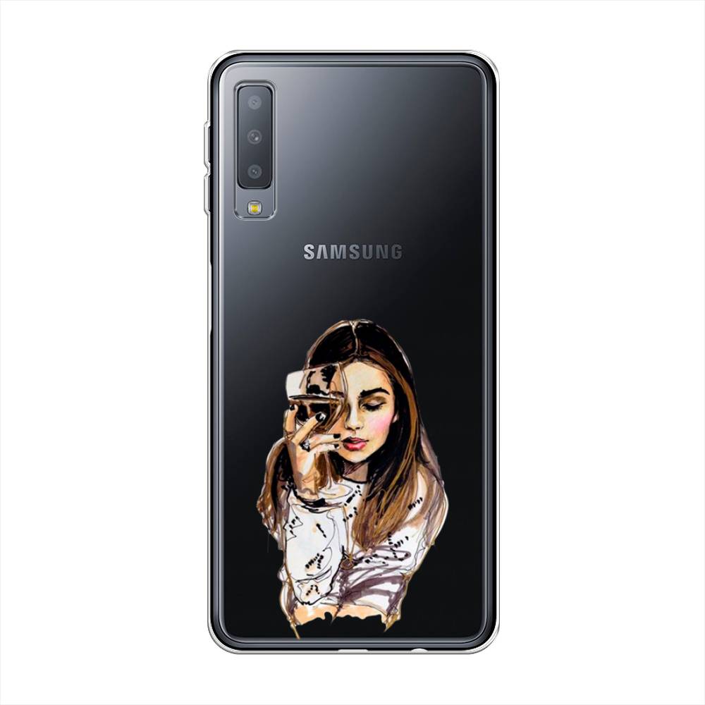 

Чехол Awog на Samsung Galaxy A7 2018 "Девушка с бокалом", Коричневый;прозрачный;бежевый, 26750-7