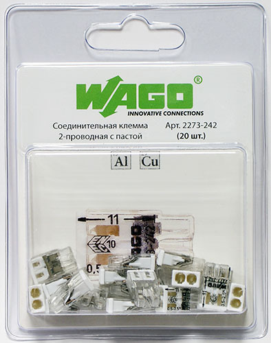 

Клемма 2-проводная WAGO компактная с пастой (20шт) 2273-242