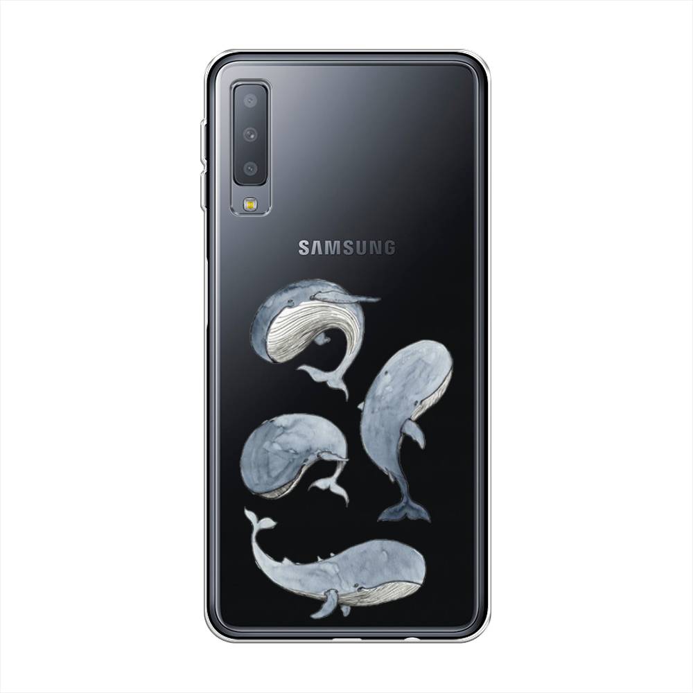 

Чехол Awog на Samsung Galaxy A7 2018 "Киты", Белый;прозрачный;голубой, 26750-1
