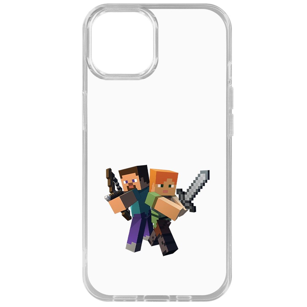 Чехол-накладка Krutoff Clear Case Minecraft-Стив и Алекс для iPhone 15 600015207824 прозрачный