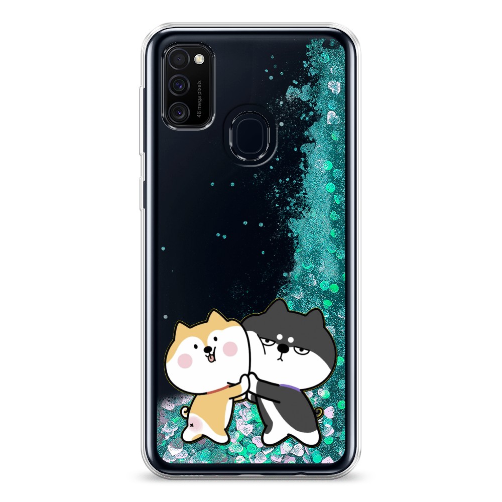 

Жидкий чехол с блестками "Обнимашки акита" на Samsung Galaxy M21, 29795-1