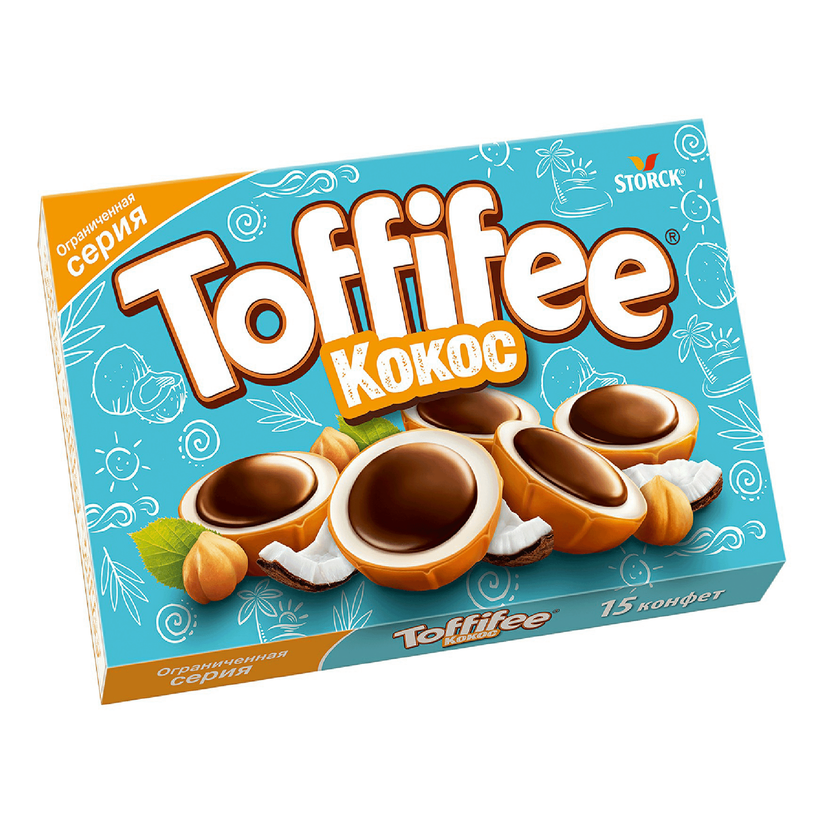 Конфеты Toffifee кокос с нугой и лесным орехом в карамельной глазури 125 г