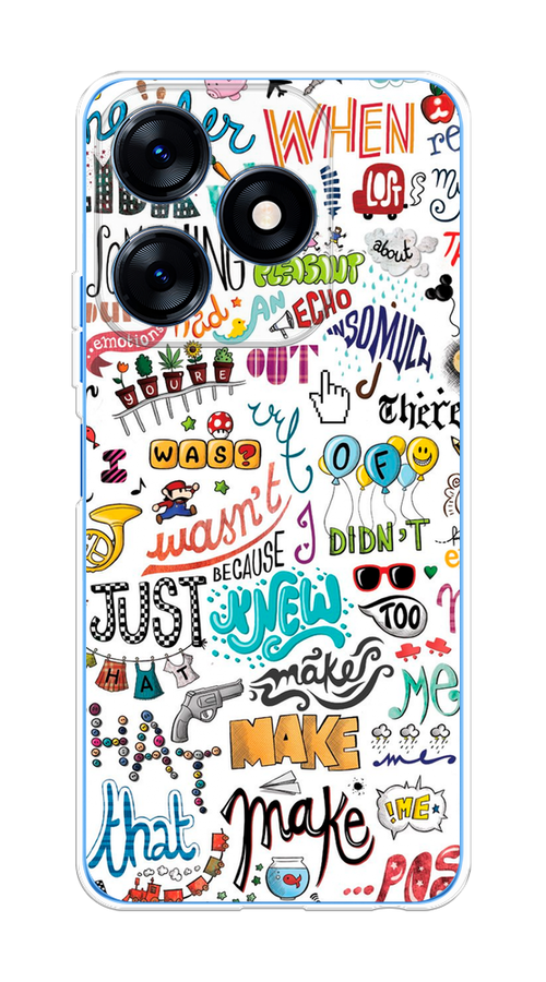 

Чехол на Tecno Spark 10/10C "Много надписей", Белый;серый;голубой, 303650-1