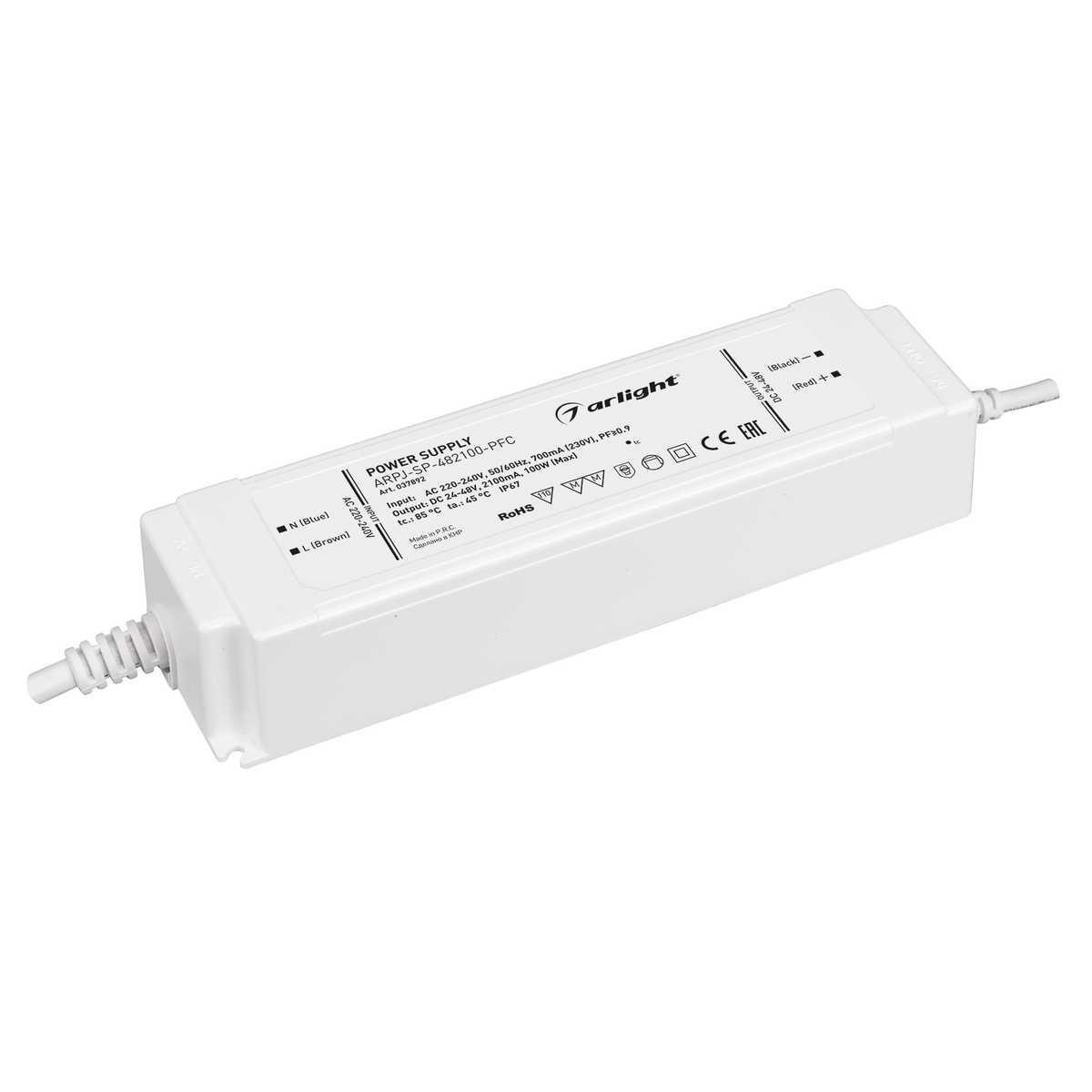 

Драйвер Arlight ARPJ-SP-482100-PFC 24-48V 100W IP67 2,1A 037892, Белый, 037892