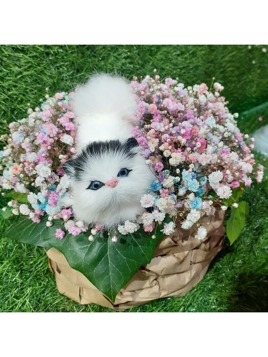 

Композиция из радужной ЗЕФИРкО Кошка в лукошке