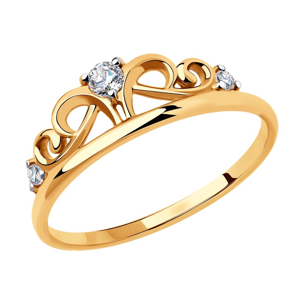 фото Кольцо из красного золота с фианитом р. 18,5 diamant 51-110-00779-1