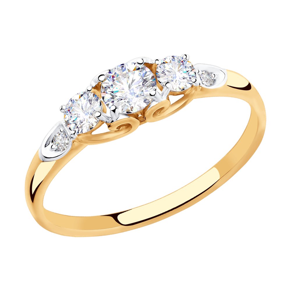 фото Кольцо из красного золота с фианитом р. 16,5 diamant 51-110-00303-1