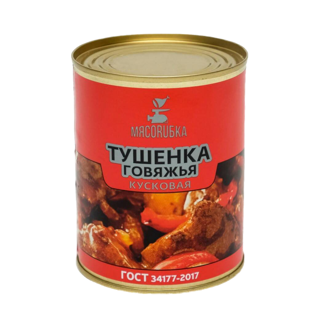 

Тушёнка говяжья МЯСОRUБКА, кусковая, 338 г