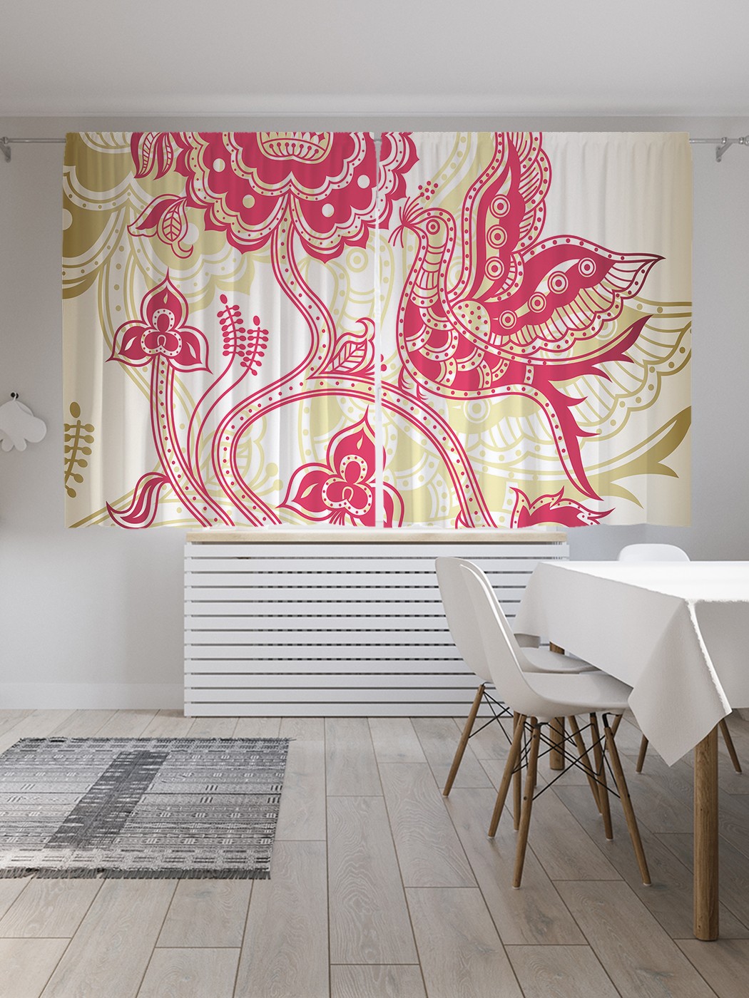 

Классические шторы JoyArty "Ажурные цветы и птица", Oxford DeLux, 2 полотна 145x180 см, Ажурные цветы и птица