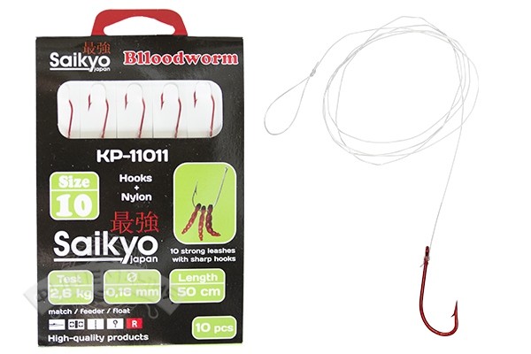 

Крючки Saikyo KP-11011 Blloodworm Red (10 шт) с поводком (№12)