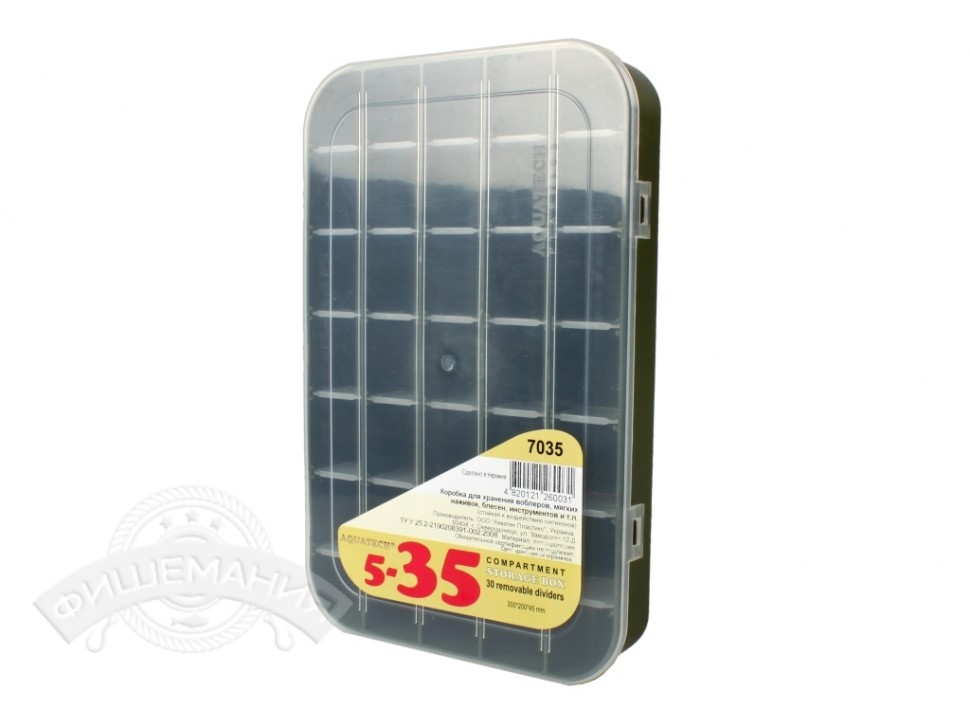 

Коробка рыболовная Aquatech 5*35 делений 300*200*45 7035