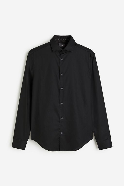 

Рубашка мужская H&M 0395127 черная M, Черный, 0395127