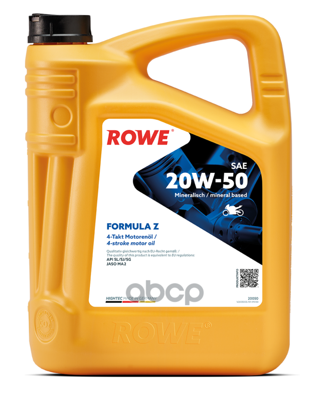 Моторное масло ROWE полусинтетическое 20W50 Hightec Formula Z 4Т 5л