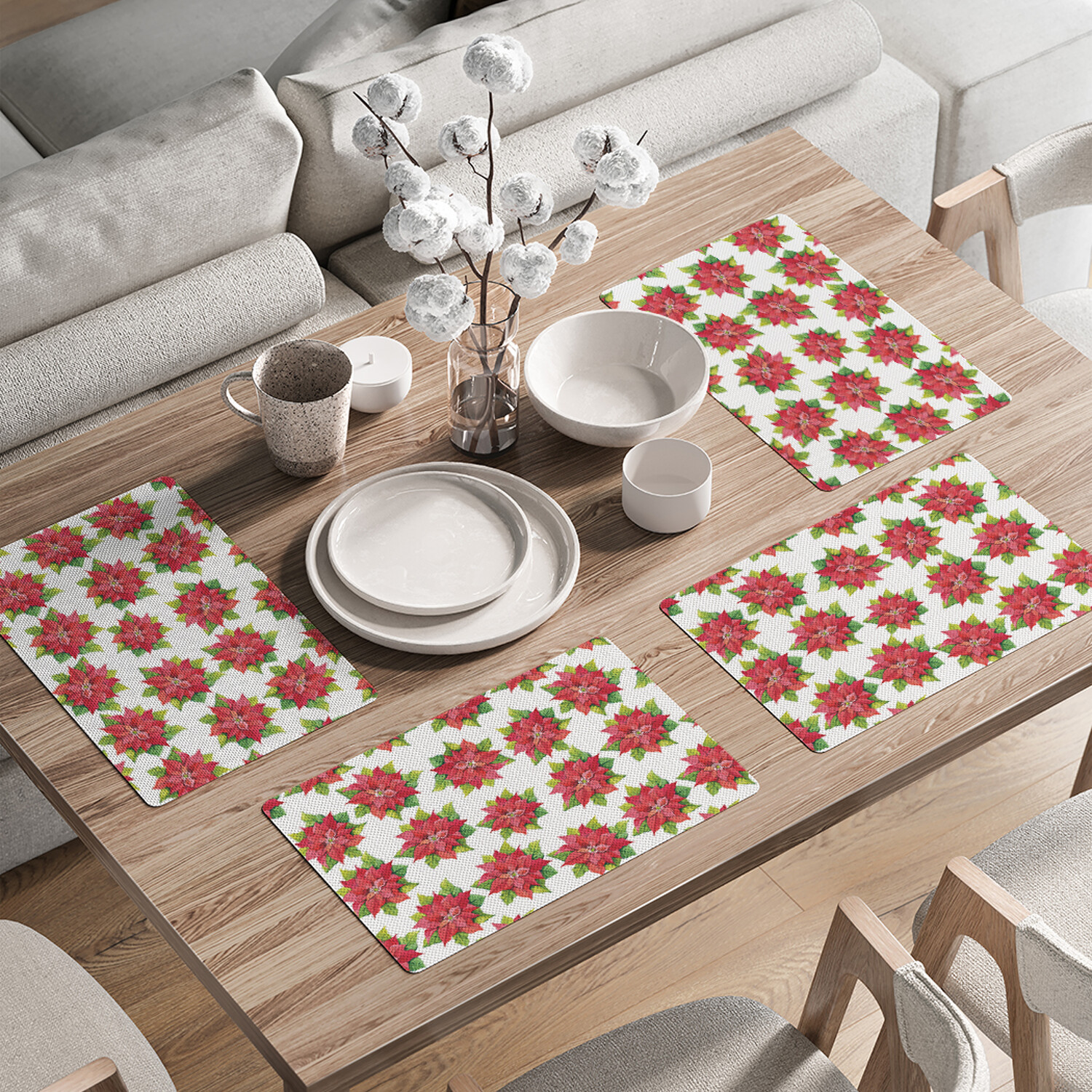 

Комплект салфеток JoyArty Рождественская звезда для сервировки стола 46x30 см, 4шт, Белый, Акварельная Рождественская звезда