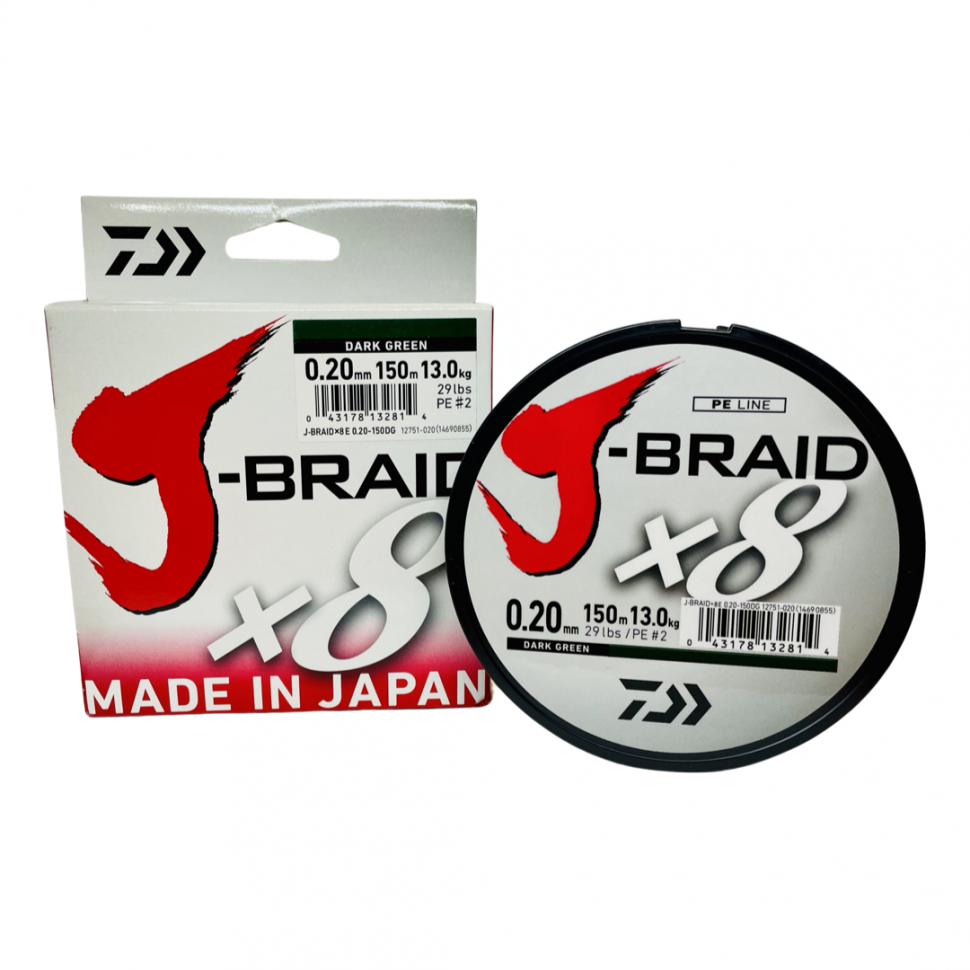 фото Шнур плетеный daiwa j-braid х8 150 m зеленый / для спиннинга (0.16 mm)