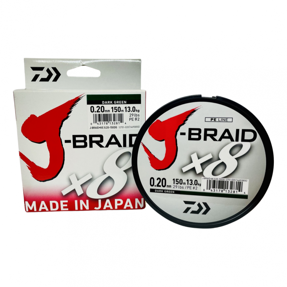 

Шнур плетеный Daiwa J-Braid х8 150 m зеленый / для спиннинга (0.13 mm)