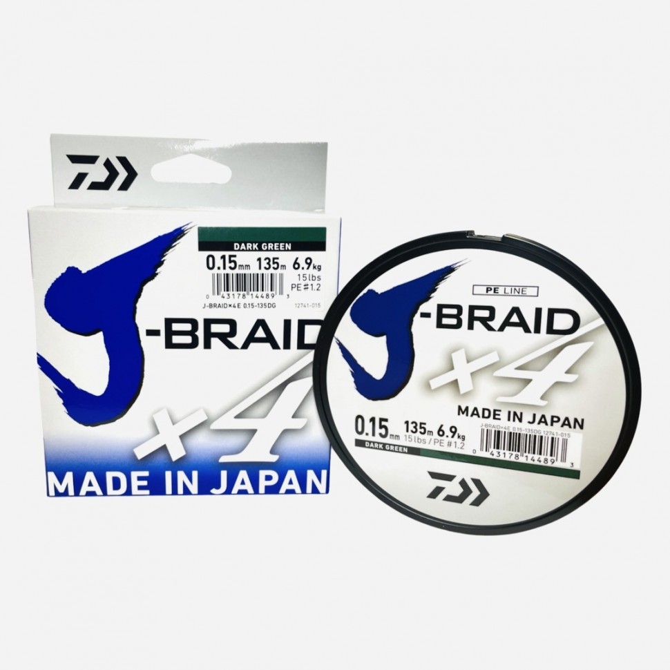 

Шнур плетеный Daiwa J-Braid х4 135 m зеленый / для спиннинга (0.15 mm/ 6.9 kg)