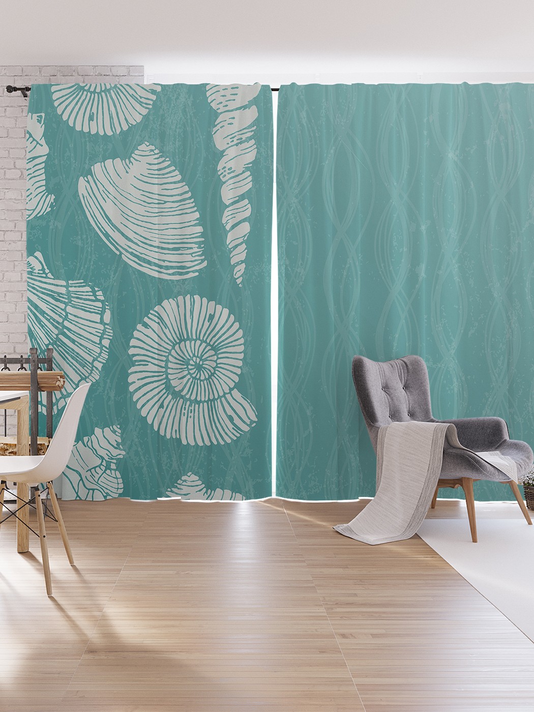 

Шторы под лён JoyArty "Графические моллюски", серия Oxford DeLux, 340х265 см, Графические моллюски