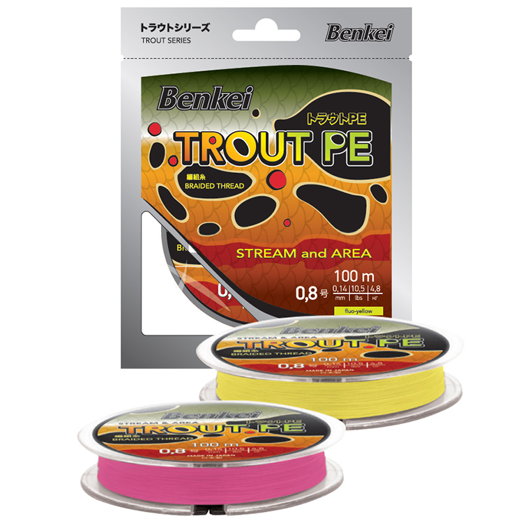 

Шнур Benkei Trout PE 100m, розовый fluo (#0,5 (0,117mm), 3,6kg)