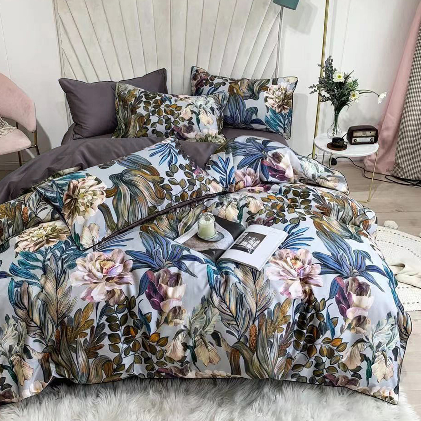 Постельное белье Soft Box Hawaii Семейное, мако-сатин, простынь на резинке 160х200