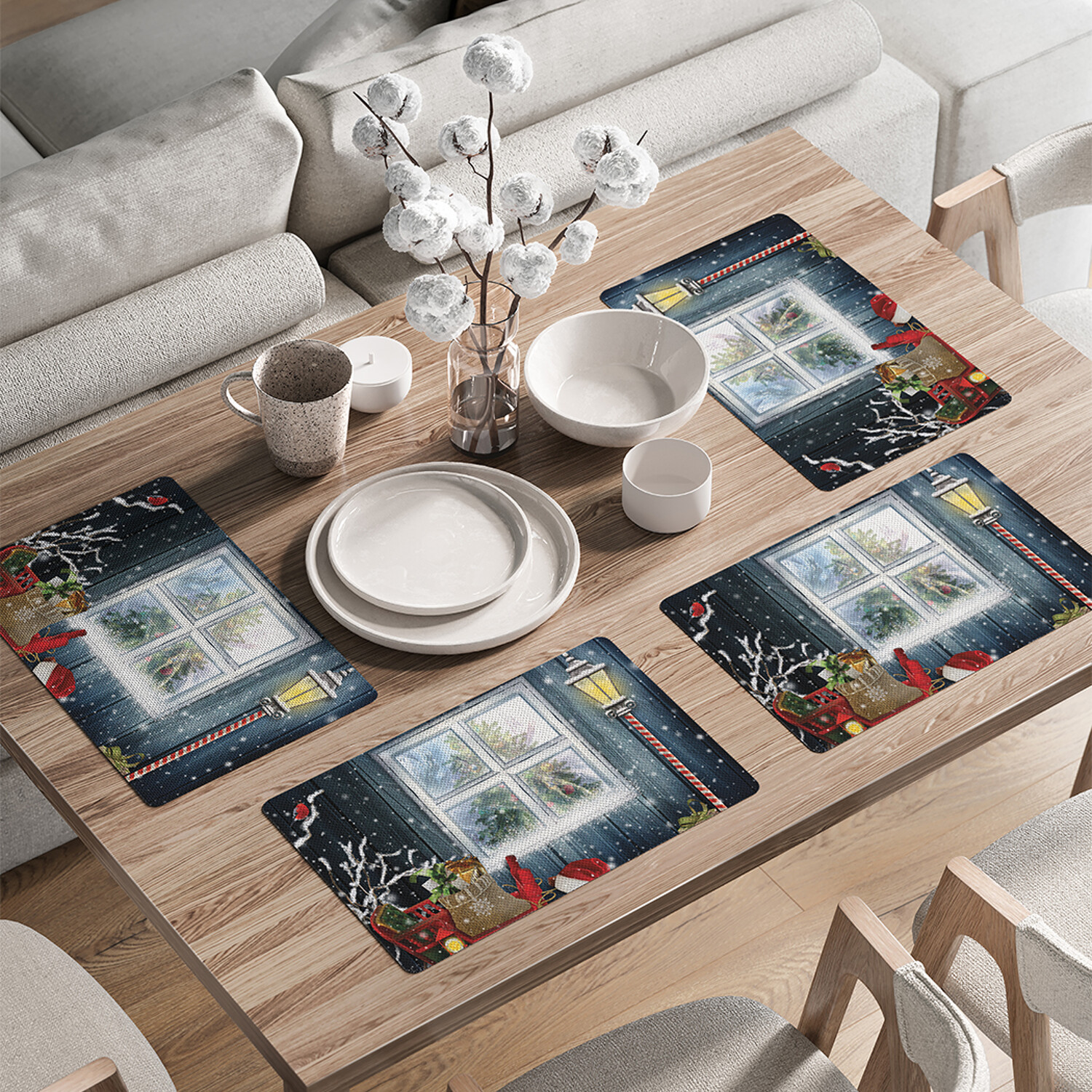 

Комплект тканевых салфеток JoyArty Сани с подарками для сервировки стола 46x30 см, 4шт, Красный, Сани с подарками