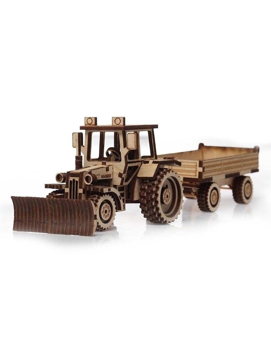 фото Деревянная сборная модель трактор с прицепом, 154 детали сдм-53к nobrand