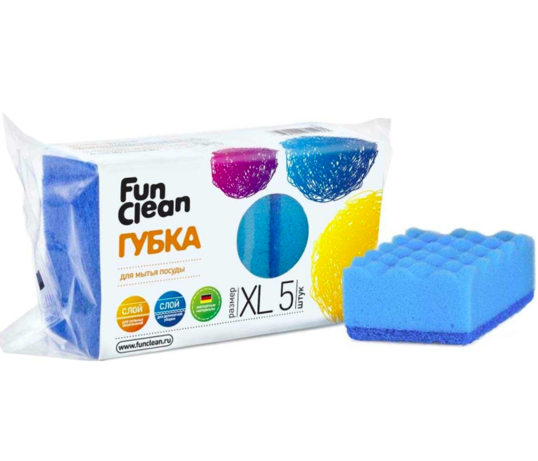 Губка для посуды FUN CLEAN макси 5 шт