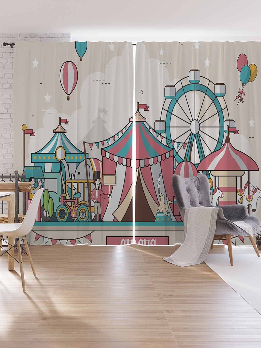 

Шторы под лён JoyArty "Цирковое веселье", серия Oxford DeLux, 340х265 см, Цирковое веселье