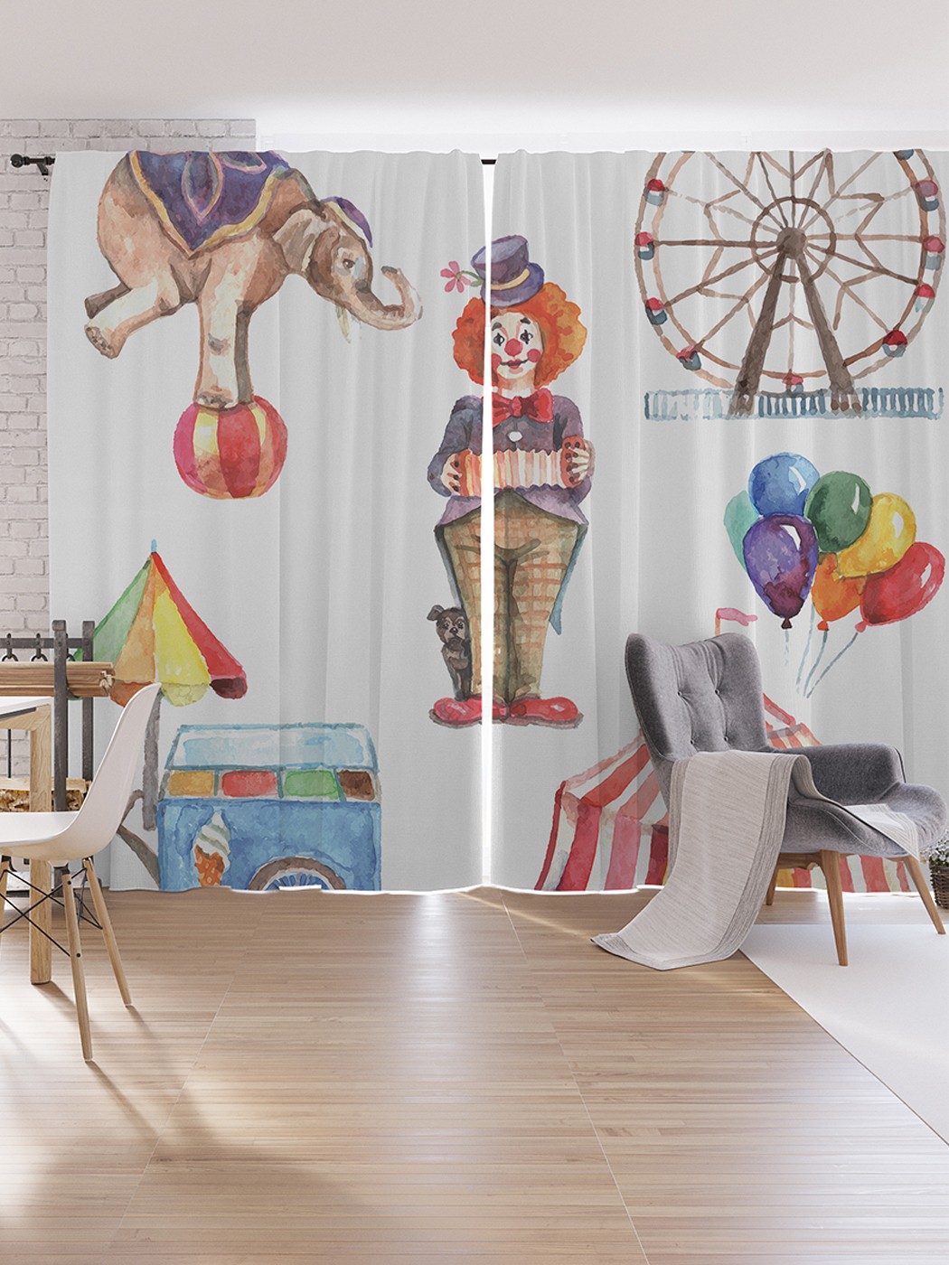 

Шторы под лён JoyArty "Цирковые радости", серия Oxford DeLux, 340х265 см, Цирковые радости