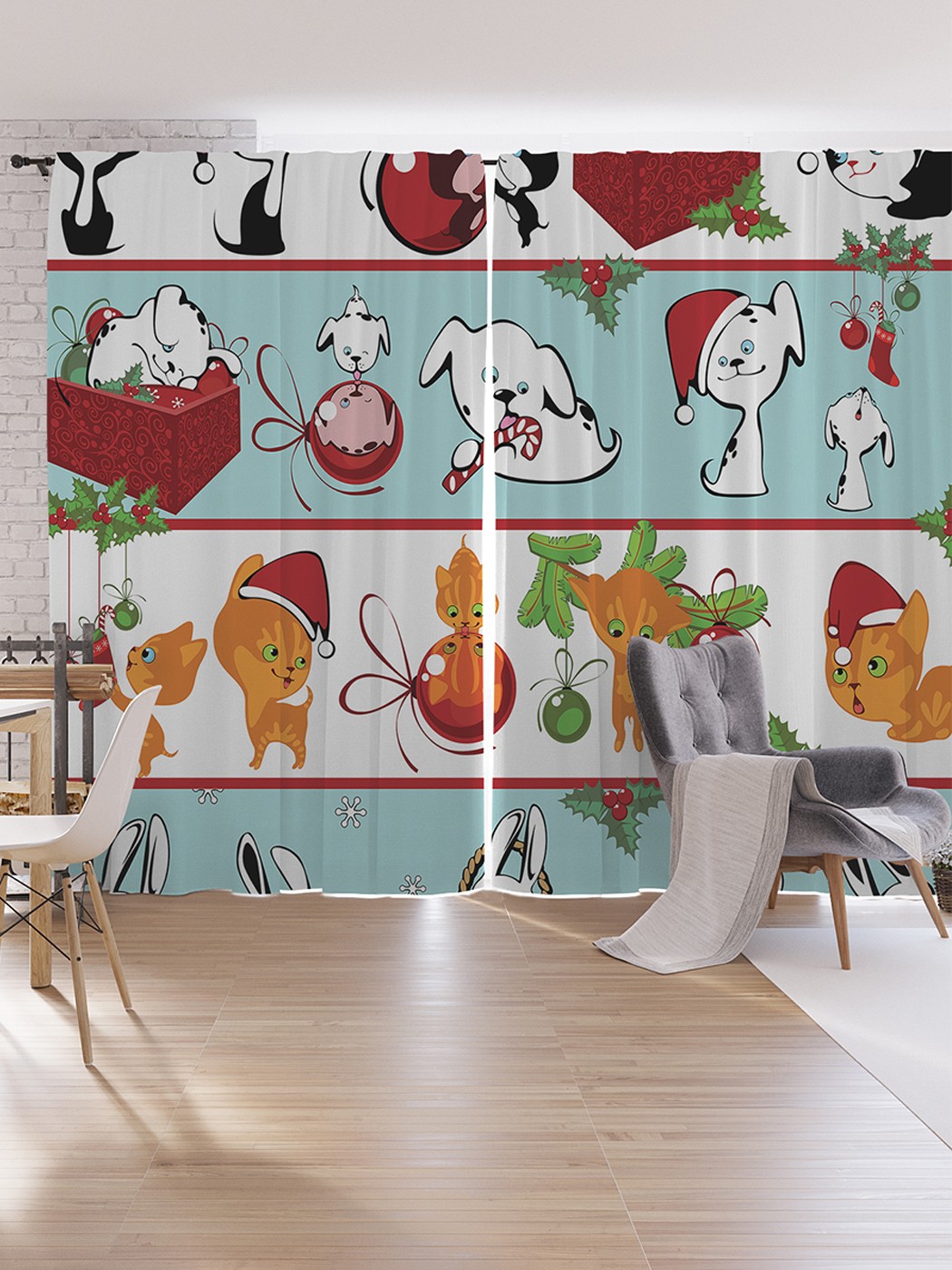 

Шторы под лён JoyArty "Праздничные животные", серия Oxford DeLux, 340х265 см, Праздничные животные