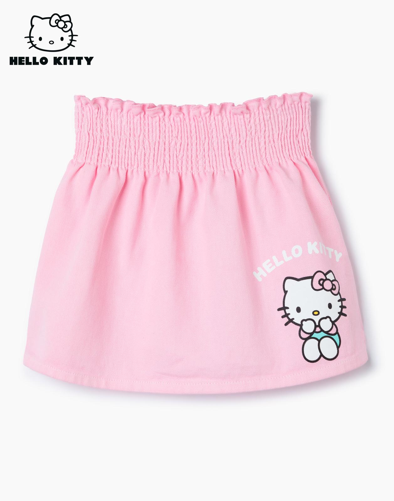 Юбки для девочек Розовая джинсовая юбка-трапеция с принтом hello kitty для девочки Gloria Jeans 12-18мес/86