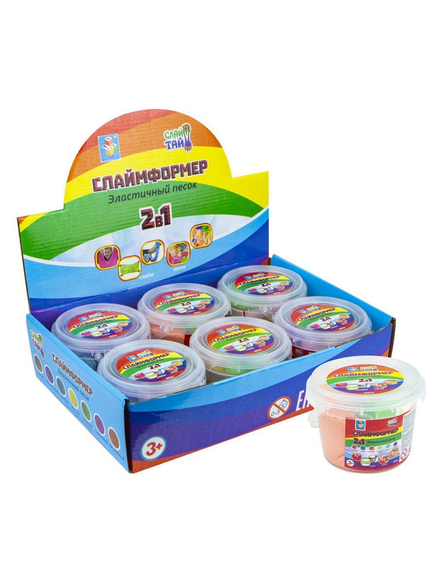 

Слаймформер 1toy 200 гр в баночке с 3 формочками, 6 цветов в асс. Т16545D