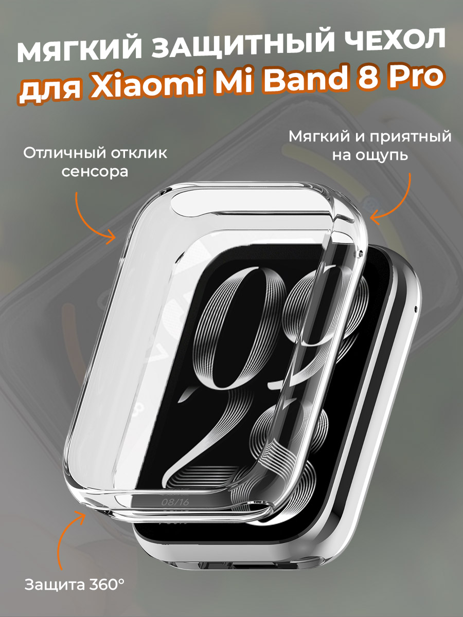 Мягкий защитный чехол для Xiaomi Mi Band 8 Pro, прозрачный