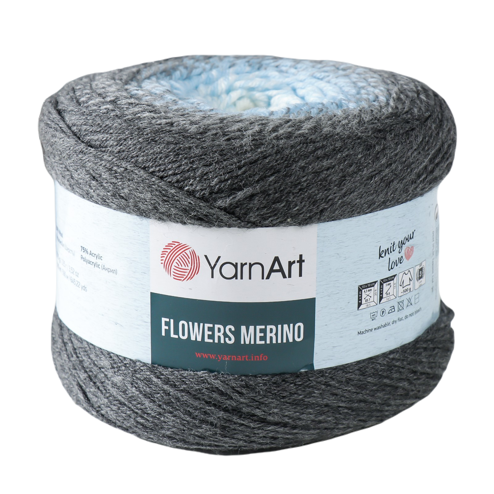 

Пряжа "Flowers Merino" 75% акрил, 25% шерсть 590м/225г (550 серый-аква), Разноцветный, Пряжа для вязания "Flowers Merino"