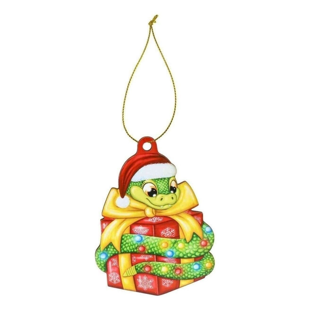 

Елочная игрушка Новый год Змея на подарке