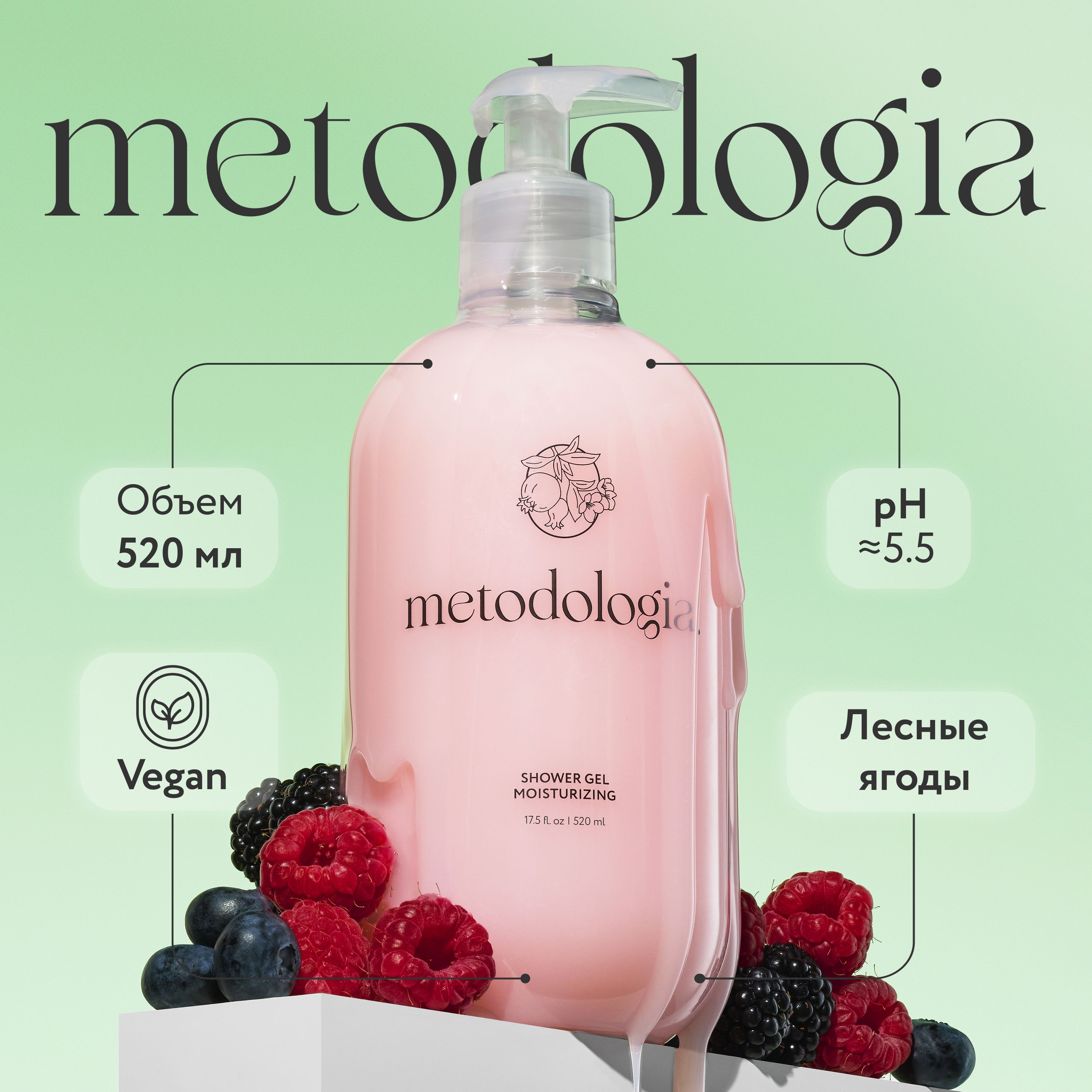 Увлажняющий крем-гель для душа Metodologia Moisturizing с ароматом лесных ягод 520 мл