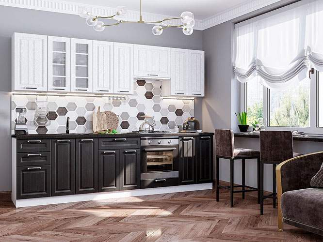 

Кухонный гарнитур Vivat Прага-02 Белое дерево/Венге Премиум без столешницы