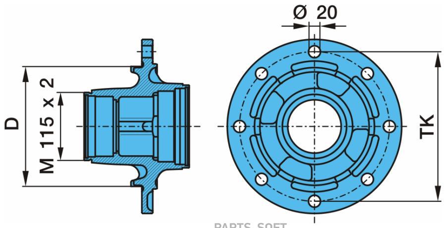 

Ступица !D=220.5 8n-M22 M125x2\BPW SN42/36/30 ECO