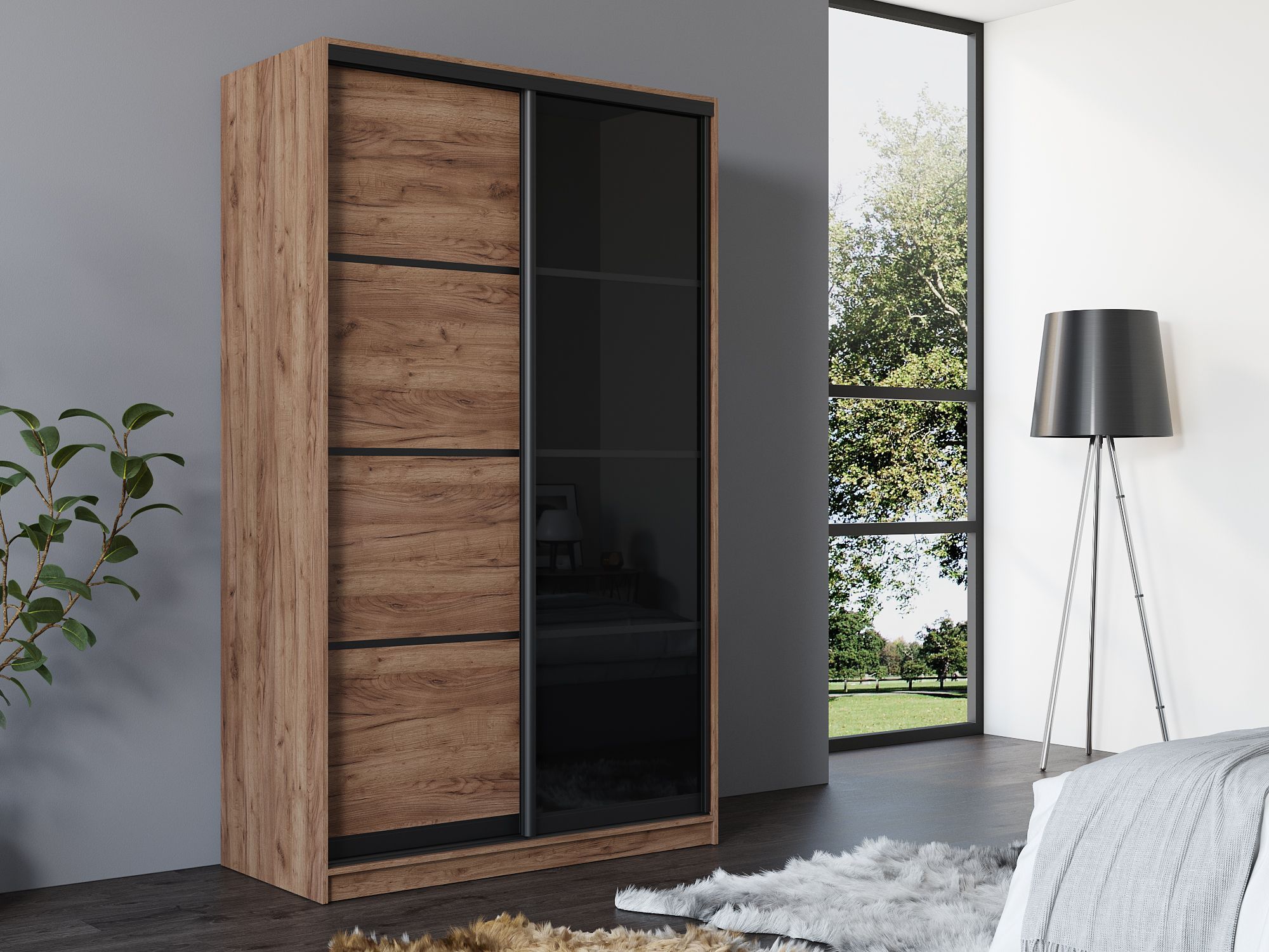 

Шкаф-купе 4 сезона Амстердам Глянец V3 120 Дуб крафт табак/черный, Коричневый, Амстердам Глянец V3 120