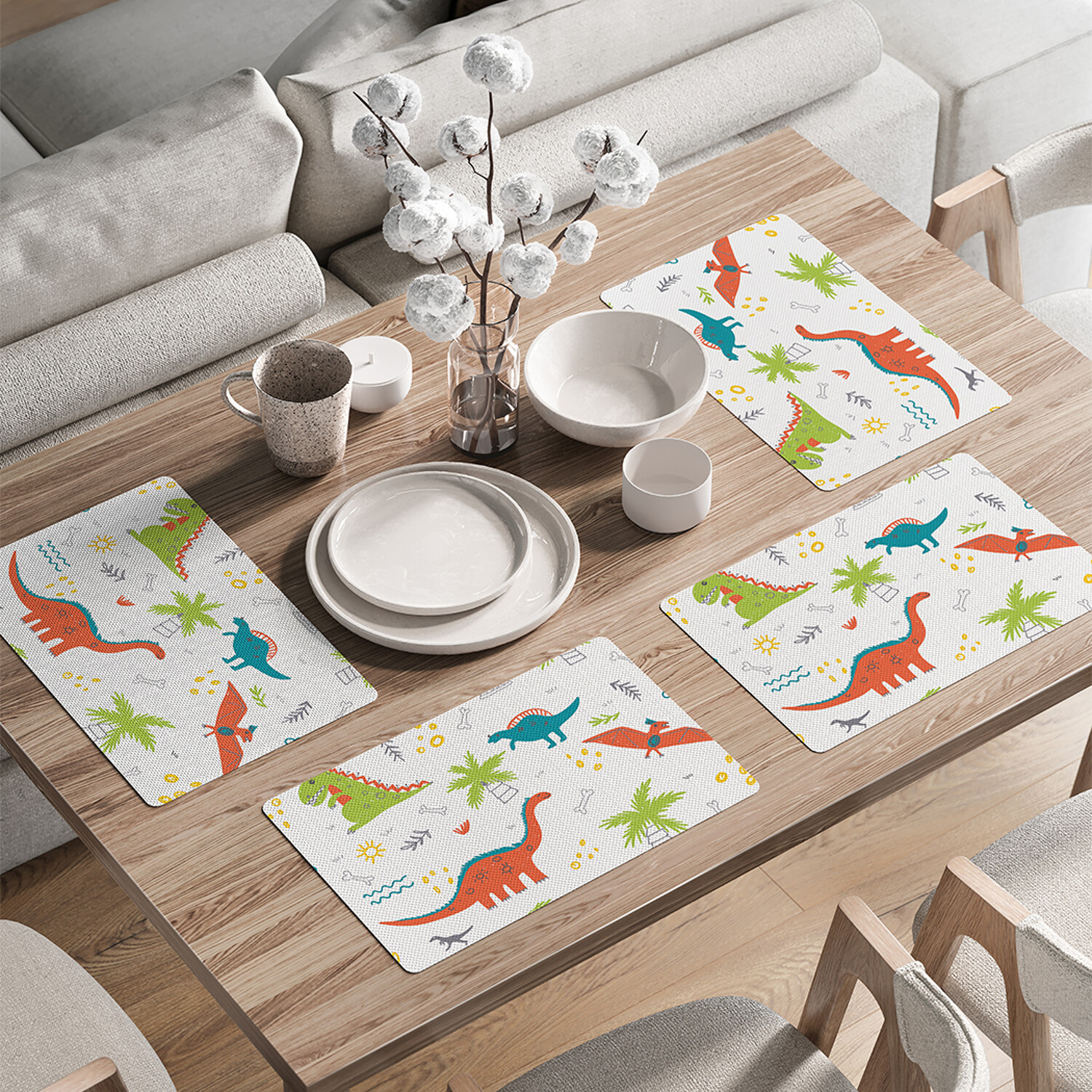 

Комплект тканевых салфеток JoyArty Рисунок динозавров для сервировки стола 46x30 см, 4шт, Красный, Рисунок динозавров