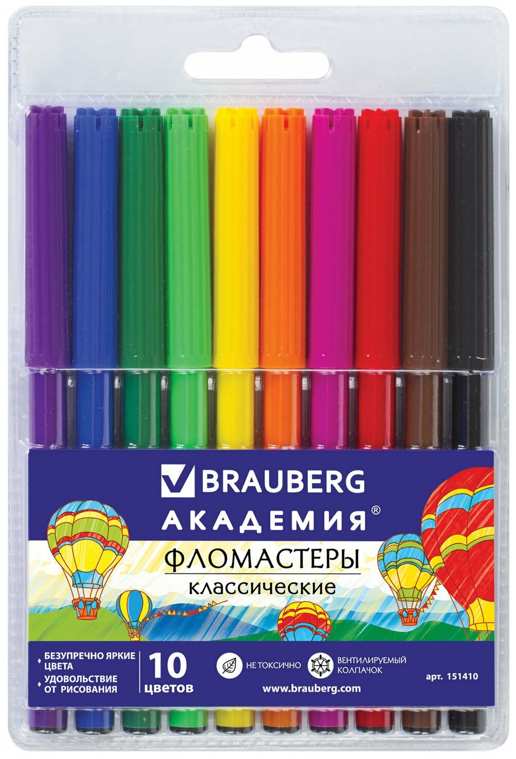 

Фломастеры Brauberg Академия, 10 цветов, 12 шт, Разноцветный, Академия