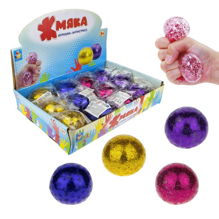 

Игрушка-антистресс 1Toy Жмяка шар 6 см блестящая с шариками, малиновый Т19347-4